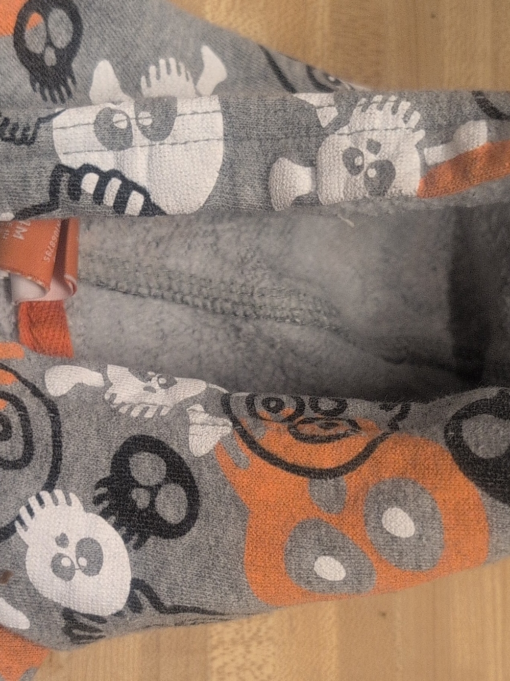 Kids Skull Print Zip Hoodie in Gray and Orange - Picture 4 of 11
